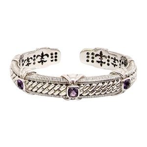 Judith Ripka Sterling Silver Amethyst Hinged Cuff Bracelet #12819